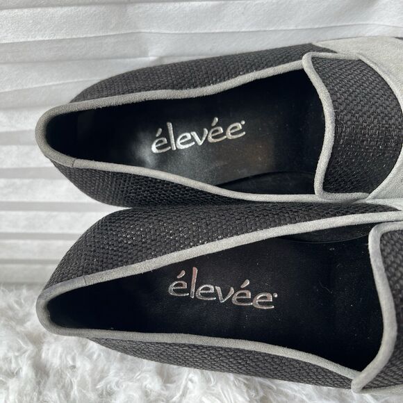 Élevée Mens Moccasin Shoes black woven raffia, gray suede, size EU 40/US 7